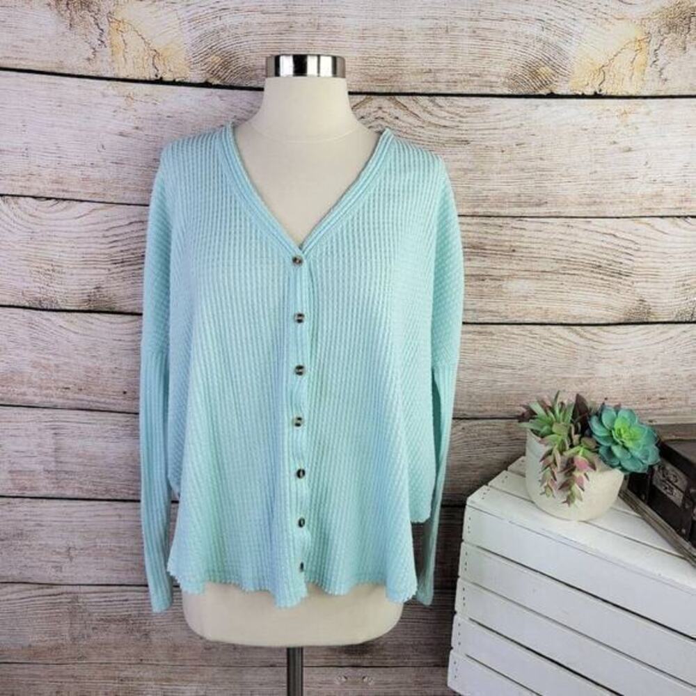Urban Outfitters Out From Under Blue Jojo Oversized Thermal Button Top Small